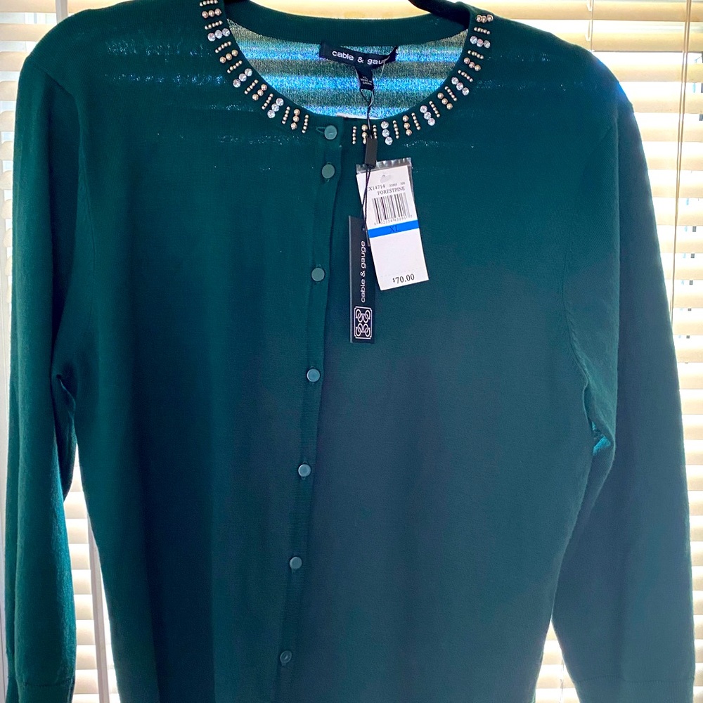 Cable & Gage Beaded Cardigan Seeing Green Too